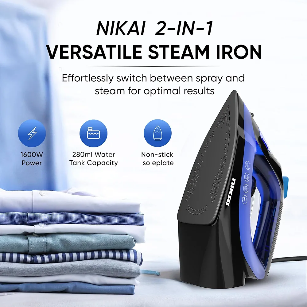 Nikai 1600W Steam Iron - Smart Ironing with Self-Cleaning & Vertical Steam - product image