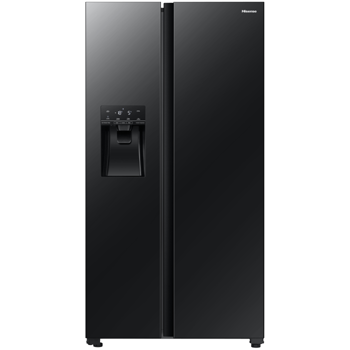 Hisense H700SMI-IDL 535L Side by Side Refrigerator - Black Glass Inverter Fridge with Ice & Water Dispenser