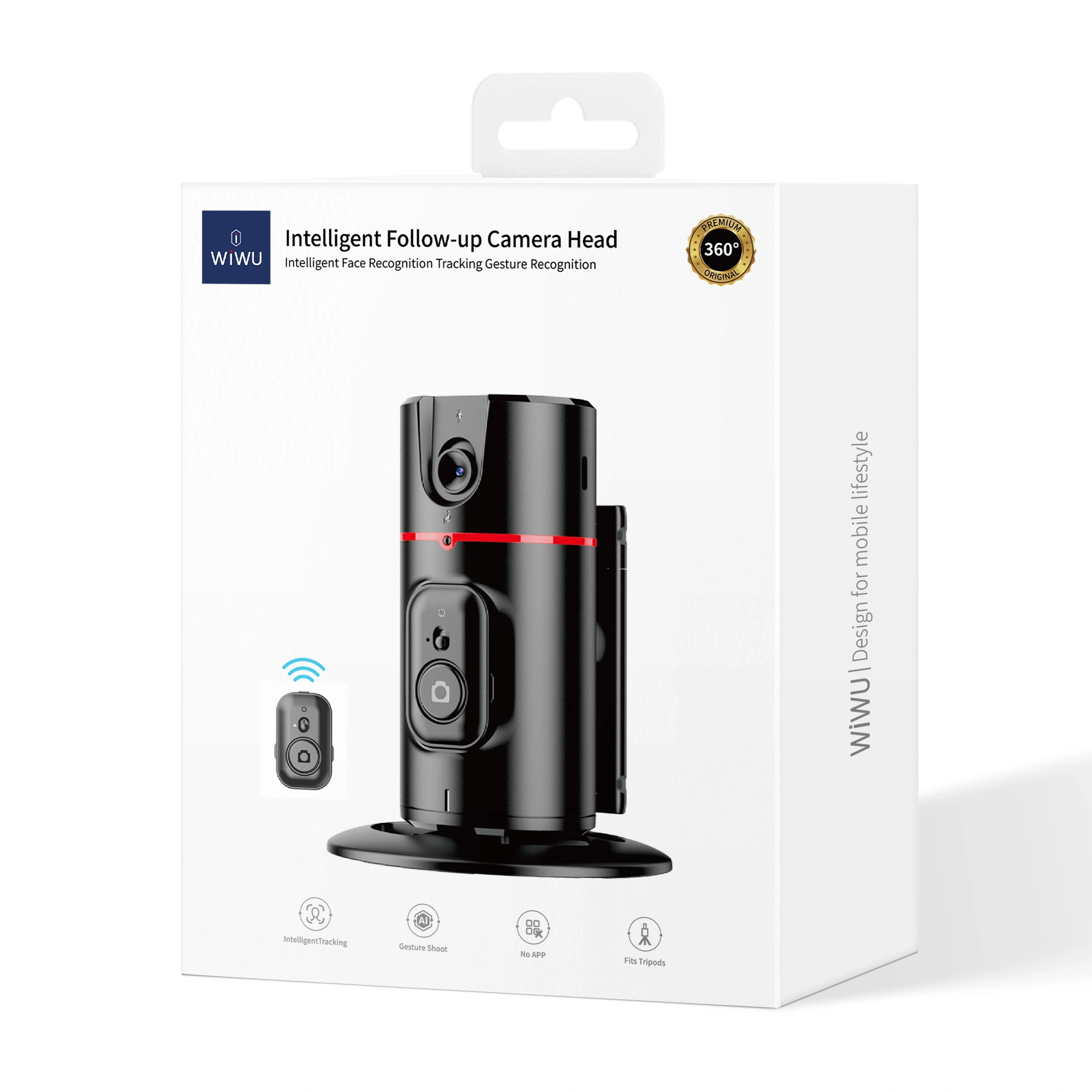 WIWU WI SE008 Intelligent Follow Up Camera Head Black 360 Degree Face Tracking iFLYtek AI Technology Detachable Clip Adjustable Lens Wireless Remote Control Buy - product image