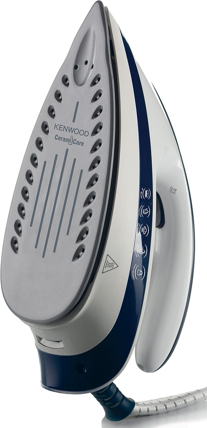 kenwood ssp70.000wb steam iron station 2600w 1.8L water tank 7 bar pressure 600g steam shot 140g per min continuous steam ceramic soleplate anti drip auto shut off self clean white blue - product image